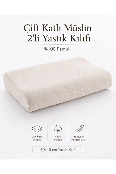ZEYPBA غطاء وسادة من الموسلين بطبقتين مقاس 60x40 سم، طقم من قطعتين، 100% قطن،...
