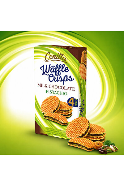 CONİTTA Waffle Crisps Antep Fıstıklı Sütlü Çikolatalı Gofret 100 Gr. (1 Paket)