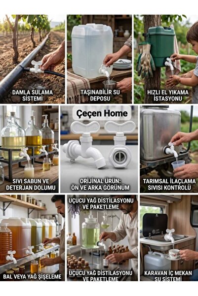 ÇEÇEN HOME Plastik Mini Vana Musluk Seti Contalı Somunlu - Damla Sulama Borus...