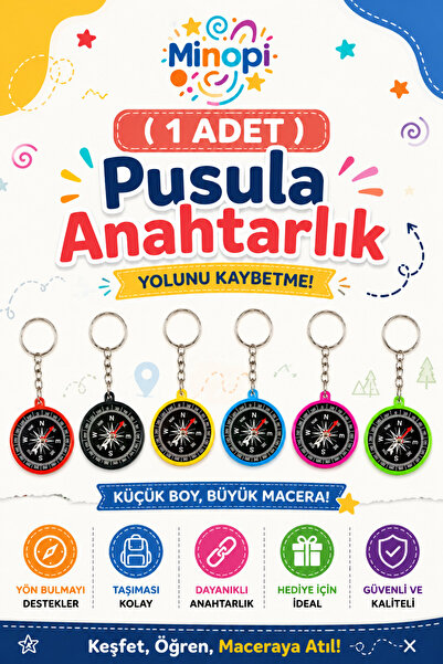 Minopi 1 Adet Pusula Anahtarlık Renkli Plastik Küçük Pusula Okul Deney Gezi C...