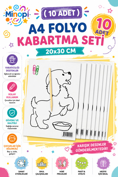 Minopi 10 Paket Alüminyum Folyo Kabartma Seti 20x30 cm Karışık Desenler Alimi...