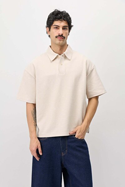 VAMOSCLO Boxyfit Polo Neck T-Shirt Stone