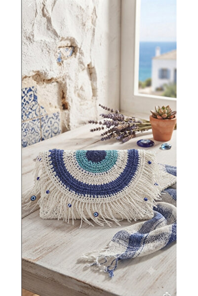 Ahşap Evi Kağıt İp Portföy Beyaz Çanta Hasır El Çantası Portföy, Clutch Çanta