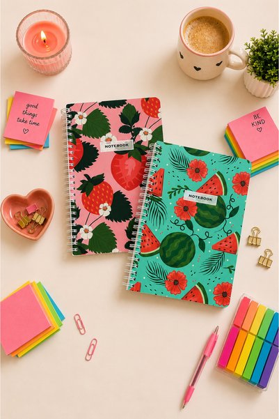 PickyTidy غلاف مغلف بالسيلوفان مقاس A5، 1 قطعة مخططة، 1 قطعة مربعات، 80 ورقة، مجموعة دفاتر ملاحظات 80 جرام