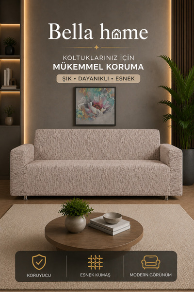 Bella Home Altınkoza Maksi Stil Strech Koltuk Örtüsü (3+3+1+1) - Likralı - La...