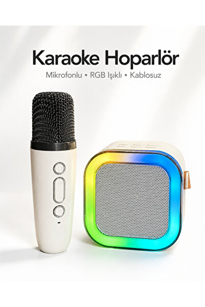 TEKNOKUTUM Bluetooth Mikrofonlu Karaoke Hoparlör Seti RGB Led Işıklı Taşınabi...
