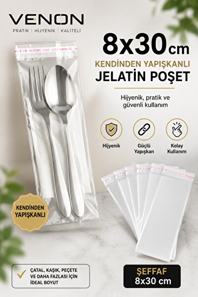 VENON 1 KG ⭐ 8X30 Jelatin⭐ BANTLI⭐Poşet Çatal Kaşık Poşeti Takı Poşeti Çok Am...
