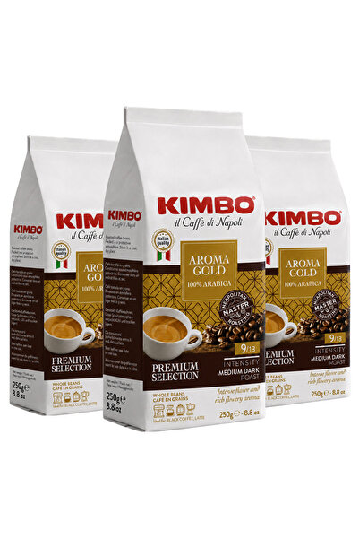 Kimbo Aroma Gold %100 Arabica Çekirdek Kahve (250 Gr) (3'lü Set)