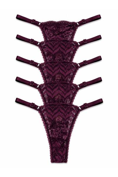 mendoza store Chiloți tanga ajustabili cu imprimeu floral, culoare prună, măr...