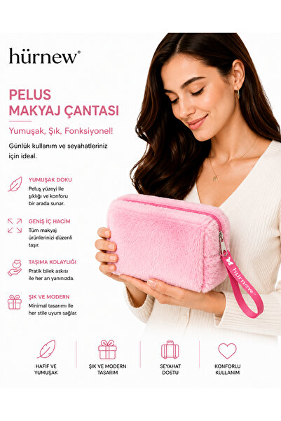 Genel Markalar HÜRNEW peluş makyaj çantası PEMBE
