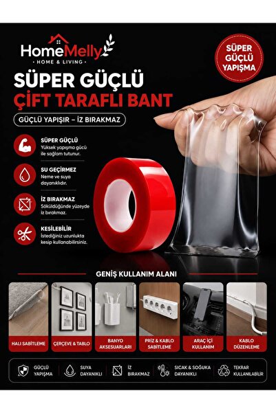 btm home Çift Taraflı Şeffaf Silikon Bant – 2 m × 1,8 mm Montaj Bandı, Dayanı...
