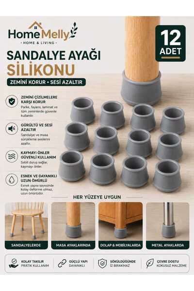 btm home 12’li Silikon Masa & Sandalye Ayak Koruyucu – Kaydırmaz, Gürültü Önl...