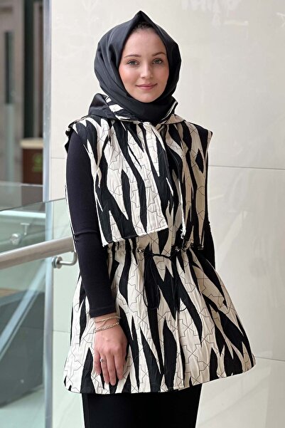 Ghisa Kapüşonlu Zebra Desenli Yelek