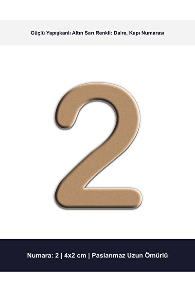 Demiraslan Ticaret 4x2 cm Altın Sarı Renk Metal Kapı Numarası No 2 - Yapışkan...