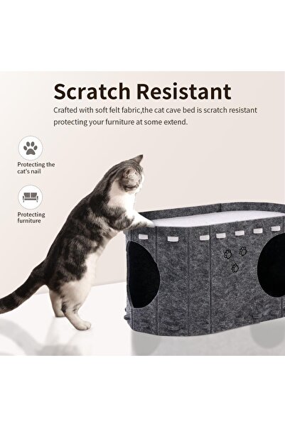 Arabest Cat House,2 in 1 Foldable Dual-Level Cat House with Enclosed Tunnel,D...