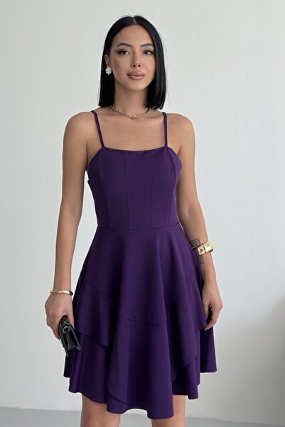 ALFUDO Moda Collection Slim Strap Skirt Fold Detail Evening Dress Purple Grad...
