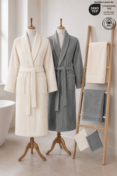 Ellaline Eldy Striped Bathrobe Set Family Set, 6 Pieces, 100% Cotton Certifie...