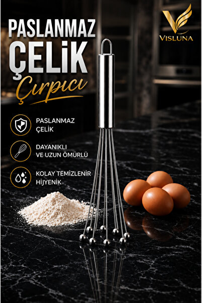 VİSLUNA Yeni Nesil Paslanmaz Çelik Çırpıcı Yumurta, Pasta, Ayran Çırpıcısı 30'Cm
