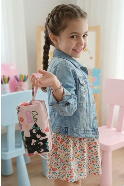 United Fabrics Children's Pencil Case - Faux Leather Pencil Holder with Cat Print Pattern - Special Cat Pencil Bag for Kids