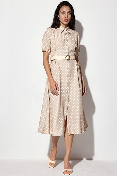 Hiccup Bdart Polka Dot Belted Midi Shirt Dress