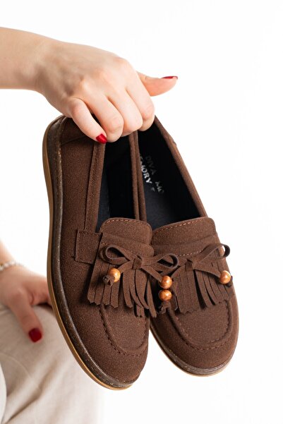 SEFERİ Women's Casual Brown Sole Brown Suede Tasseled Loafer Daily Comfortabl...
