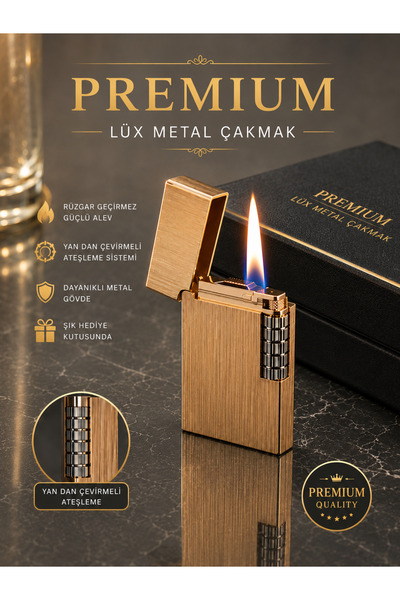 Bizle Tasarla Premium Rose Gold Metal Çakmak Yandan Çarklı Ateşleme, Özel Kut...