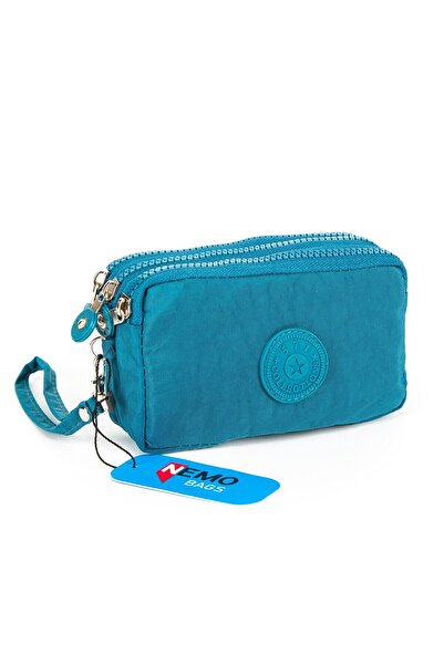 NEMO BAGS Unisex Turkuaz Cüzdan 3 Gözlü Bileklikli 17x10 Cm Kılinkır Su Geçir...