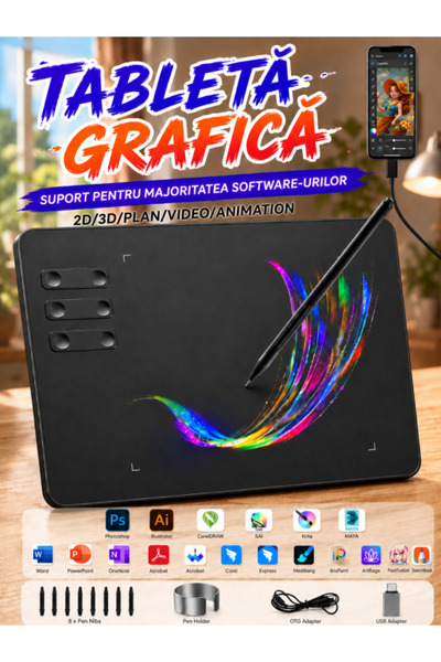 Excitat Tableta grafica, EXCITAT®, stilou pasiv fara baterii cu 8192 niveluri...