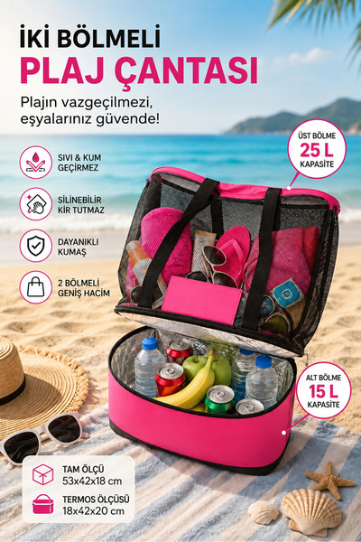 baffhome Plaj Çantası Piknik Çanta Serin Tutucu Fileli Kadın Deniz Çantaları ...