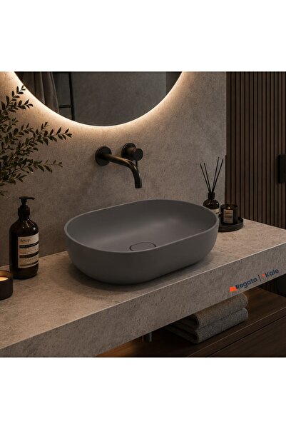 KALE Zero 2.0 60x40 Cm Mat Antrasit-Gri Oval Çanak Lavabo