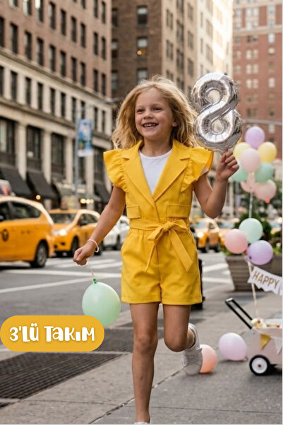 Hilal Akıncı Kids Fete Copii Printesa Maneca Vesta Pantaloni Scurt Body Set 3...
