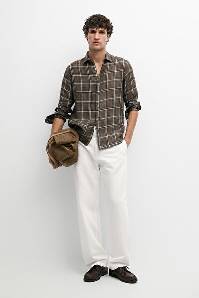 Massimo Dutti Keten ve pamuklu straight fit pantolon