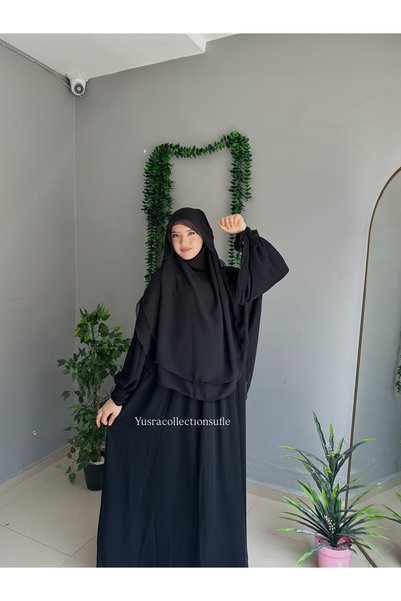 Yüsra Collection طقم فستان ليزا وسوفليه مظلل مكون من قطعتين مقاس 2