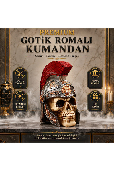e-life shop Gotik Romalı Kumandan Kurukafa Biblo Dekoratif İskelet Heykel Ev ...
