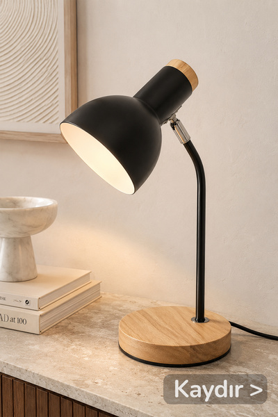 Vivido Home Ahşap Nordic Siyah Masa Lambası