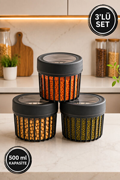 Stile Cucina 3-Piece Linea Round Storage Container 0.50 Liter Anthracite