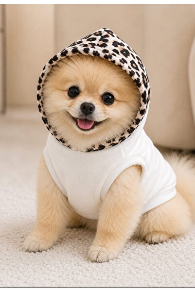 atelyu kedi köpek kıyafeti ekru leopar kolsuz sweatshirt