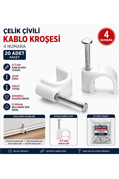 Politech Politec ZP-1180 4 Numara Beton Çivili Kablo Sabitleme Kroşe (20 Adet)