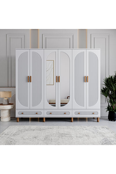 MONZIO Milen 6 Kapaklı Çekmeceli Gardırop %100 MDF