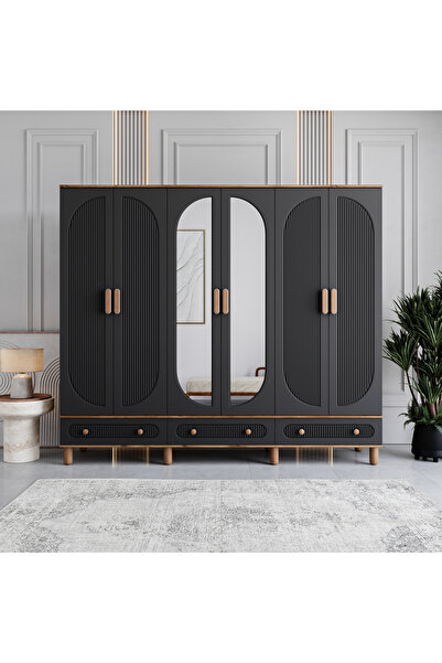 MONZIO Milen 6 Kapaklı Çekmeceli Gardırop %100 MDF