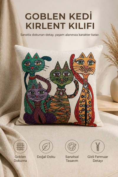 KIRLENT EV Tapestry Cat Throw Pillow Case