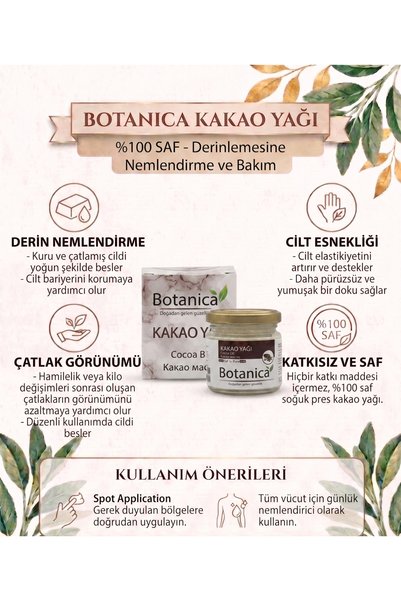 botanica 100% Pure Cold Pressed Cocoa Butter 100 ml – Intensive Anti-Stretch Mark & Elasticity-Enhancing Moisturizing Solid Oil