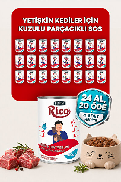 PERİTAS RICO Kuzulu Sos İçinde Parçalı Yetişkin Kedi Yaş Mama 400 g 24'lü