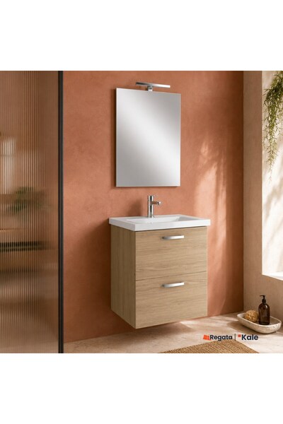 KALE Noah Meşe 55 cm Alt Dolap, Lavabo ve Ayna Takımı