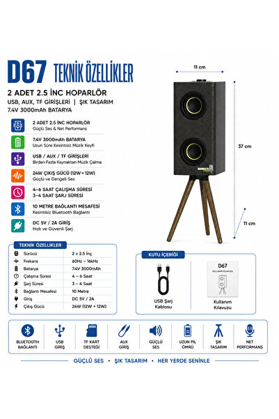 Boomboxtr Retro D67 Bluetooth Hoparlör 24W | Ahşap Ayaklı Şık Tasarım | Uzun ...