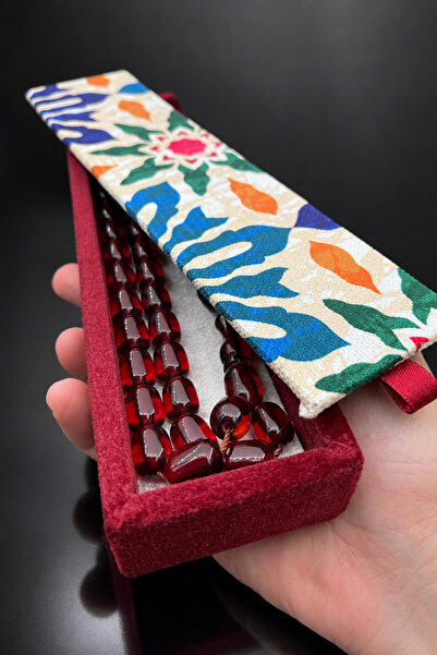 Cemhan Göksal Ateş Kehribar Tesbih 11x15 mm Bordo Kapsül Kesim Osmanlı Püskül...