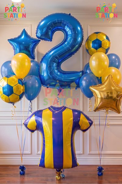 Parti Station Balloon Set Yellow Navy Blue 2 Year Old Balloon Set Football Ba...