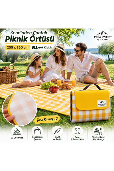 BAŞARAN Kendinden Çantalı Katlanabilir Piknik Örtüsü Kamp Matı Su Geçirmez 20...