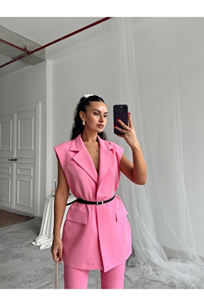 mydukkan.co Leather Belted Vest - Pink