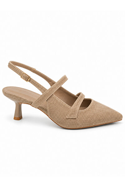 Rexba Vizon Süet Slingback Kadın Topuklu Ayakkabı Sivri Burun Kitten Heel Kısa Topuk Ofis Günlük Davet Şık Ayakkabı